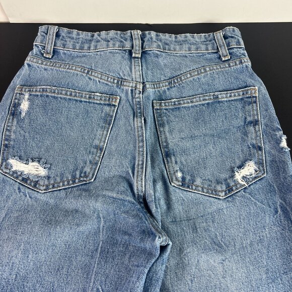 Zara Jeans Women's 26x30* High Rise Wide Leg Blue Distressed Raw Hem Denim Tag 4 - Picture 10 of 16